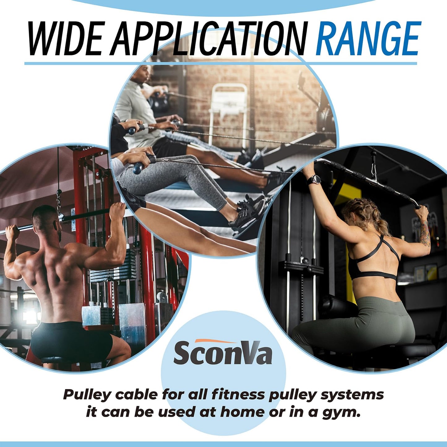 Sconva Fitness Pulley Cable Replacement for All Total Gym Models 1000, 1500, 2000, 3000, XLS Up - Adjustable Home Gym Cable Pulley System Replacement Fitness Cable for Pulley Machine Accessories