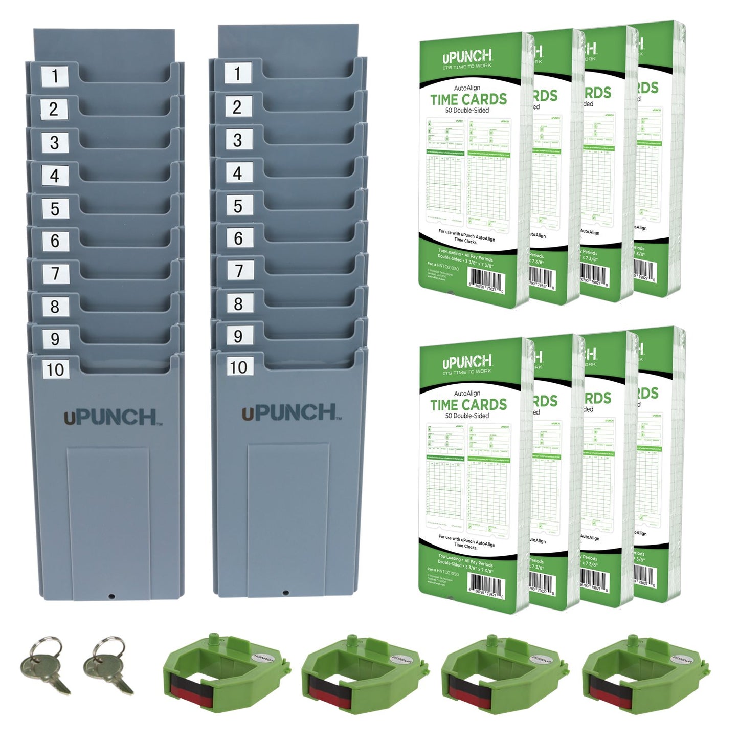 uPunch HN3540 Complete Small Business Start-Up Kit: AutoAlign Time Clock System with 400 Time Cards, 4 Ribbons, and 2 Racks
