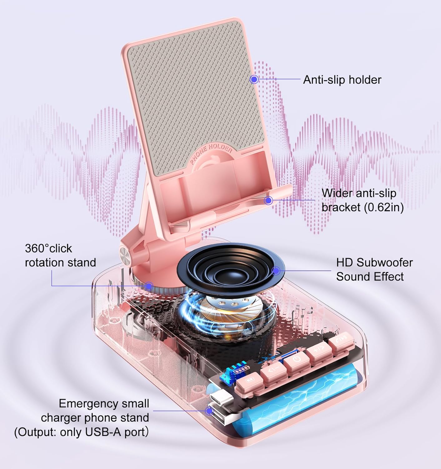 Joymate 360 Gifts for Men Women, Phone Stand with Bluetooth Speaker and Charging Function Rotable Angle Adjustable Cell