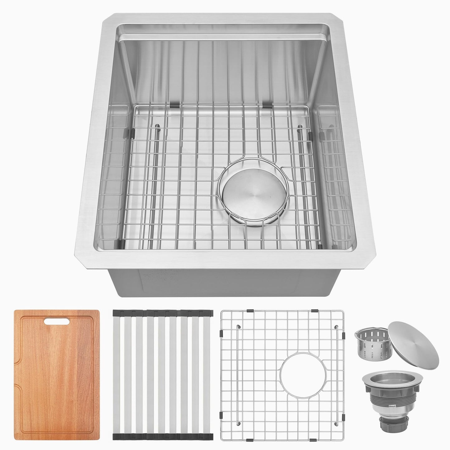 Lonsince Bar Sink Undermount 16 X 18 inch,16 Gauge Stainless Steel Bar Sink Offset Drain Design,Outdoor Small RV Sinks,Wet Bar Prep Sink with Workstatin (16" X 18")