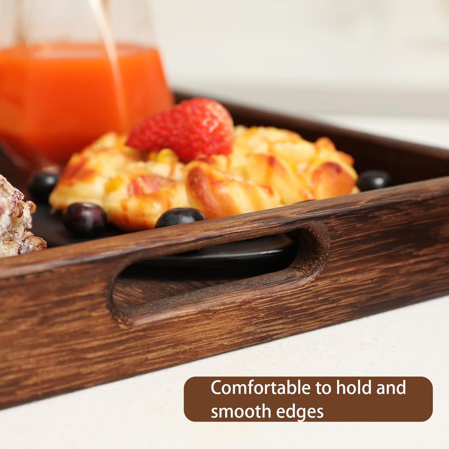 Wood Serving Tray with Handles,Farmhouse Wooden Tray for Ottoman,Decorative Serving Trays Platter for Breakfast in Bed,Lunch,Dinner,Appetizers,Patio, Coffee Table, BBQ,Party,Lap &Couch(16 Inches)