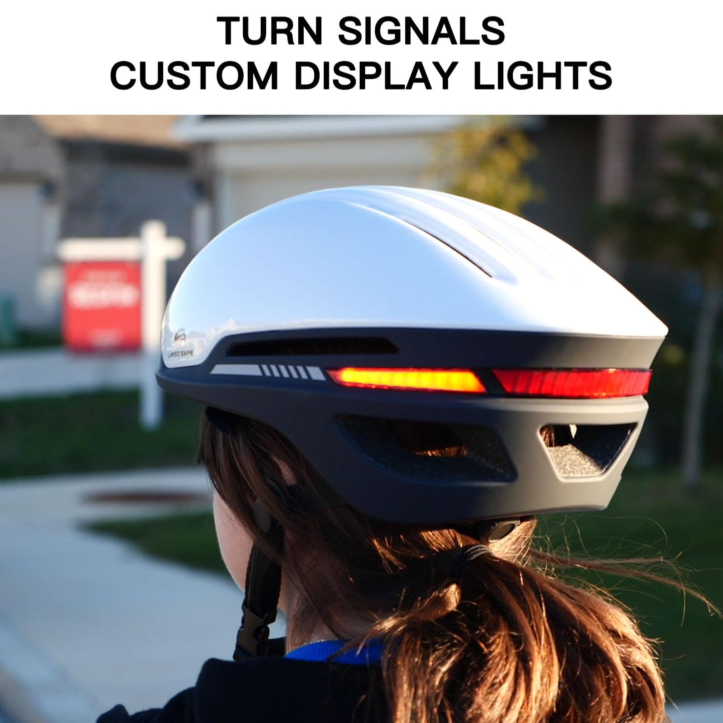 ASIEVIE Bike Helmet, Auto Brake Blinker, Customizable Front and Back LED Lights with Turn Signals, Road Bicycle Helmets for Adults: Men, Women (White,S/M)