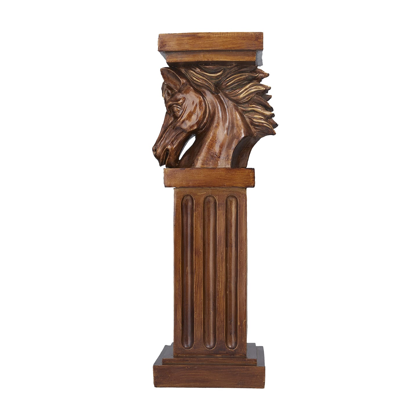 Deco 79 Polystone Horse Pedestal Table, 8" x 9" x 25", Brown