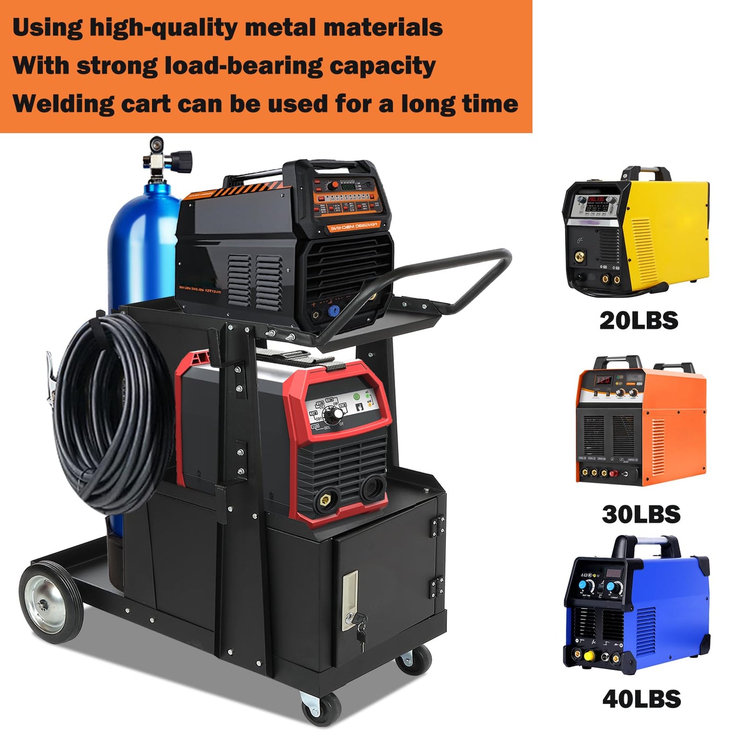 RCARTICH Welding Cart,Heavy Duty Rolling Welder Carts with 360 Swivel Wheels,Large Size Welder Cart for MIG MMA TIG Welding Machine and Plasma Cutter Tank