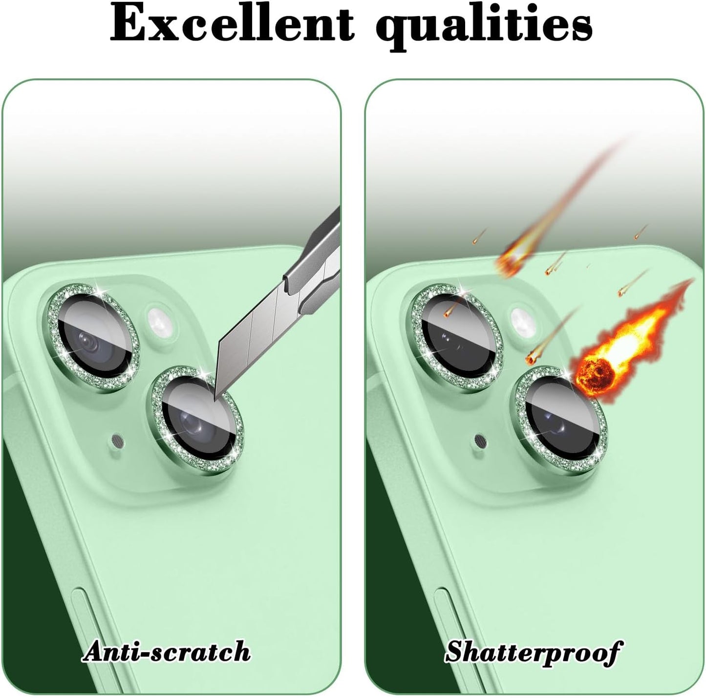 11, 9H Kucheed Bling Camera Lens Protector Compatible for iPhone Glitter Tempered Glass Camera Cover Film Stickers