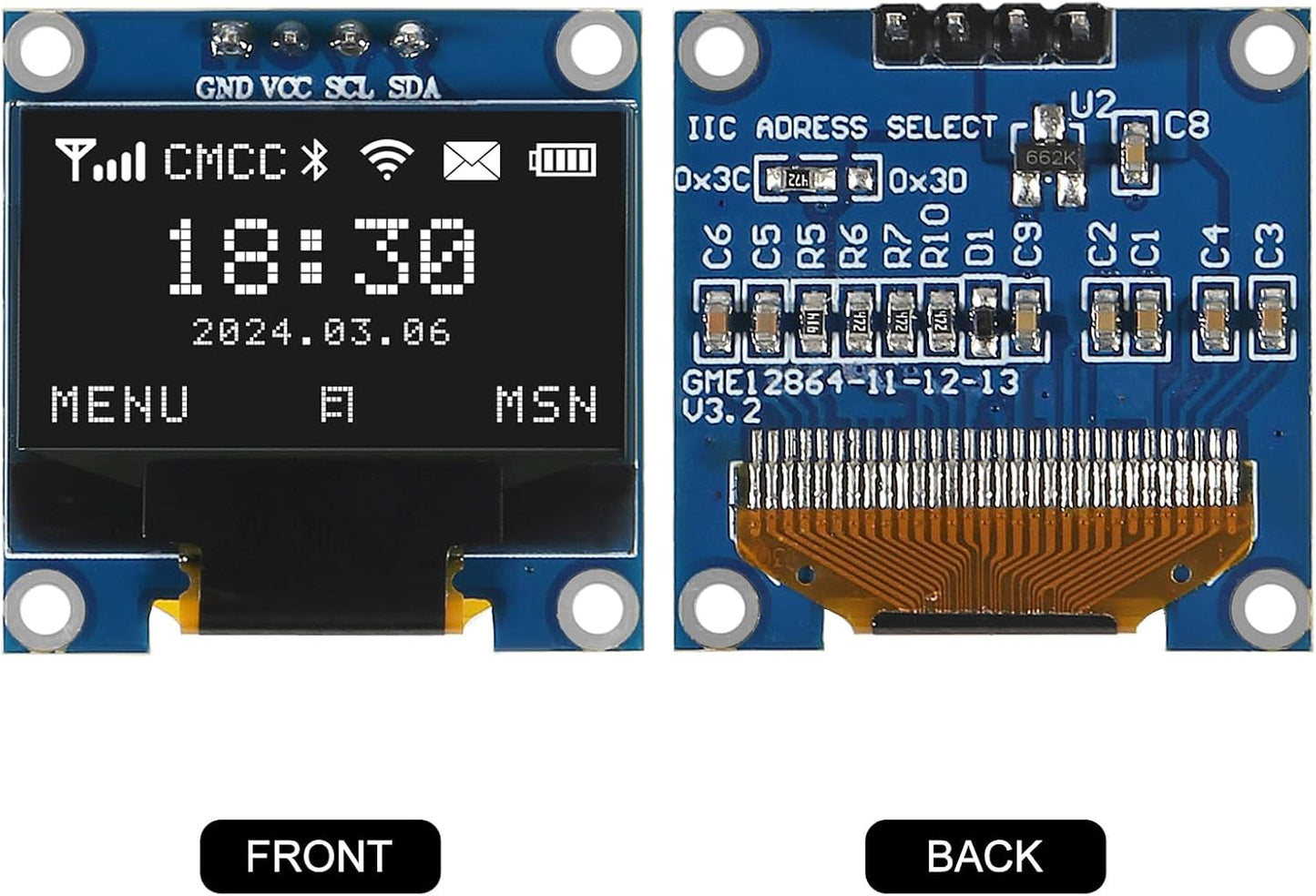 AITRIP 5PCS 0.96 Inch I2C 12864 128x64 SSD1306 OLED IIC Display Module Pixel Mini Self-Luminous OLED Screen Board
