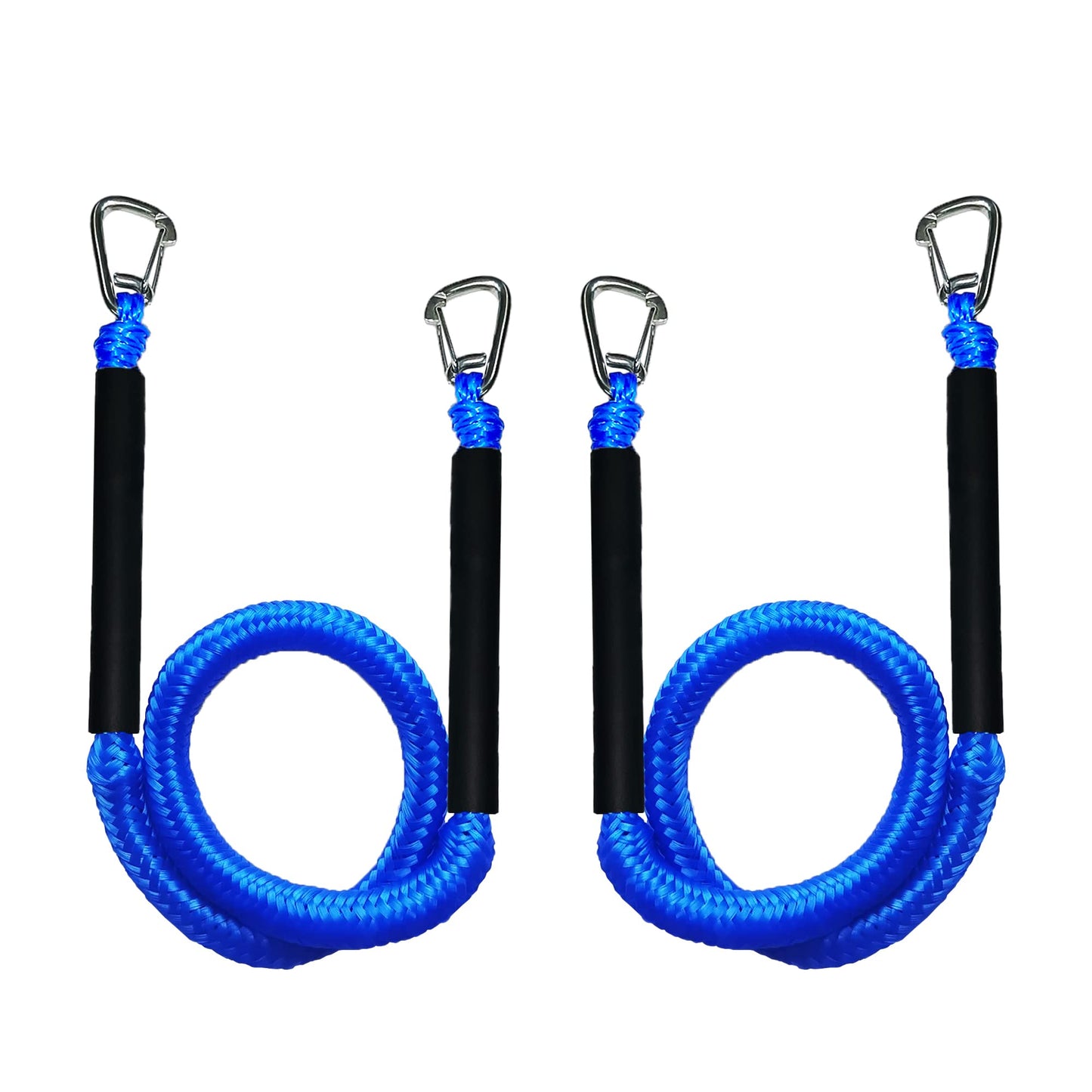 ZRSCHYG Blue Bungee Dock Lines 2-Pack with Double Hooks & Floating Tubes – Heavy Duty Boat Ropes for Jet Ski, Pontoon, Kayak – 4ft to 6ft, 316 Stainless Steel, Shock Absorbing