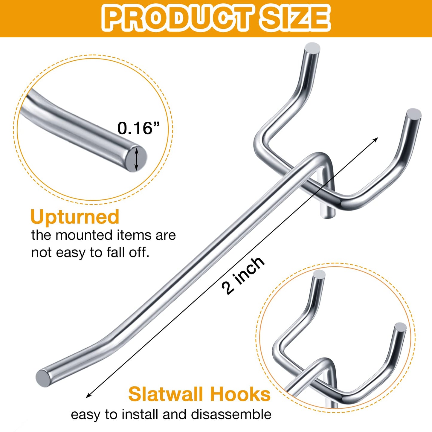 Funrous 100 Pack Peg Board Hooks Stainless Steel Pegboard Hooks Shelving Display Hanging Peg Board Holders for 1/8 and 1/4 Garage Storage Tools Organizer(2 Inch)