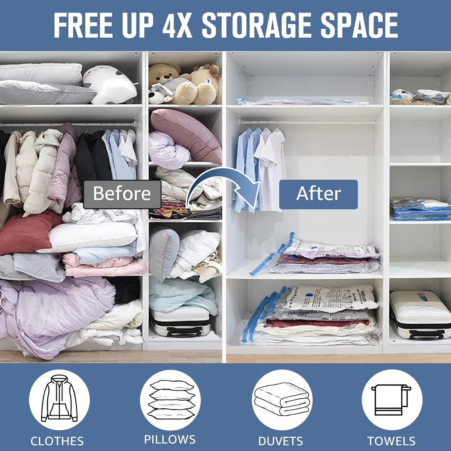 BoxLegend Vacuum Storage Bags - Thickened Waterproof Seal Bags for Clothing & Bedding | 6 Medium 19.68”x27.56”