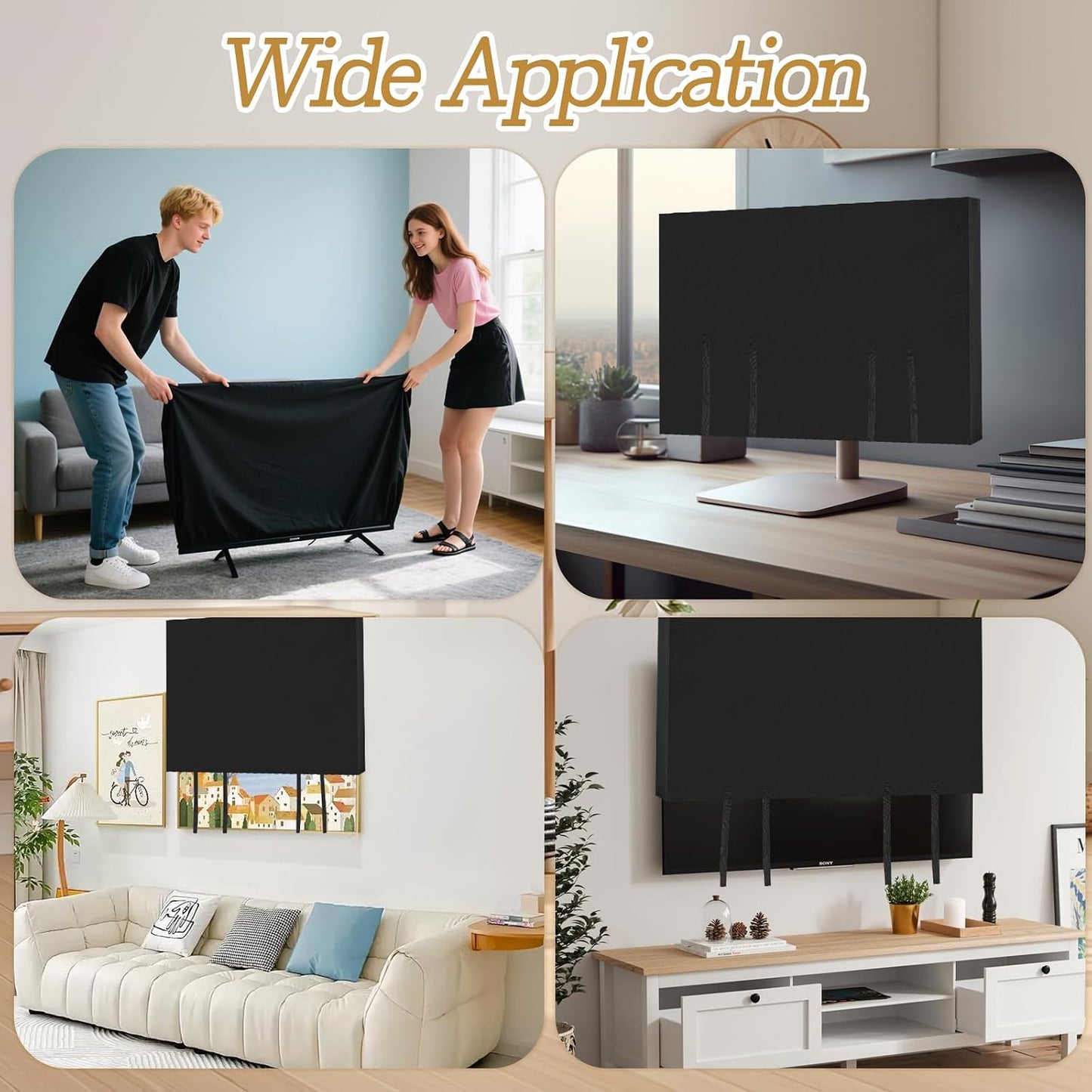 CebraBounze 70 75, TV Cover Moving Box to Dust and Scratch Resistant Felt TV Screen Cover with Bottom Straps for LED