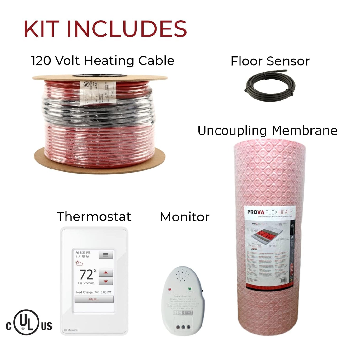 LuxHeat 40sqft Electric Radiant Floor Heating System - 120v Floor Heating System Under Tile Includes UWG4 WiFi Programmable Thermostat w/GFCI, Uncoupling Membrane, Cable, Monitor & Sensor