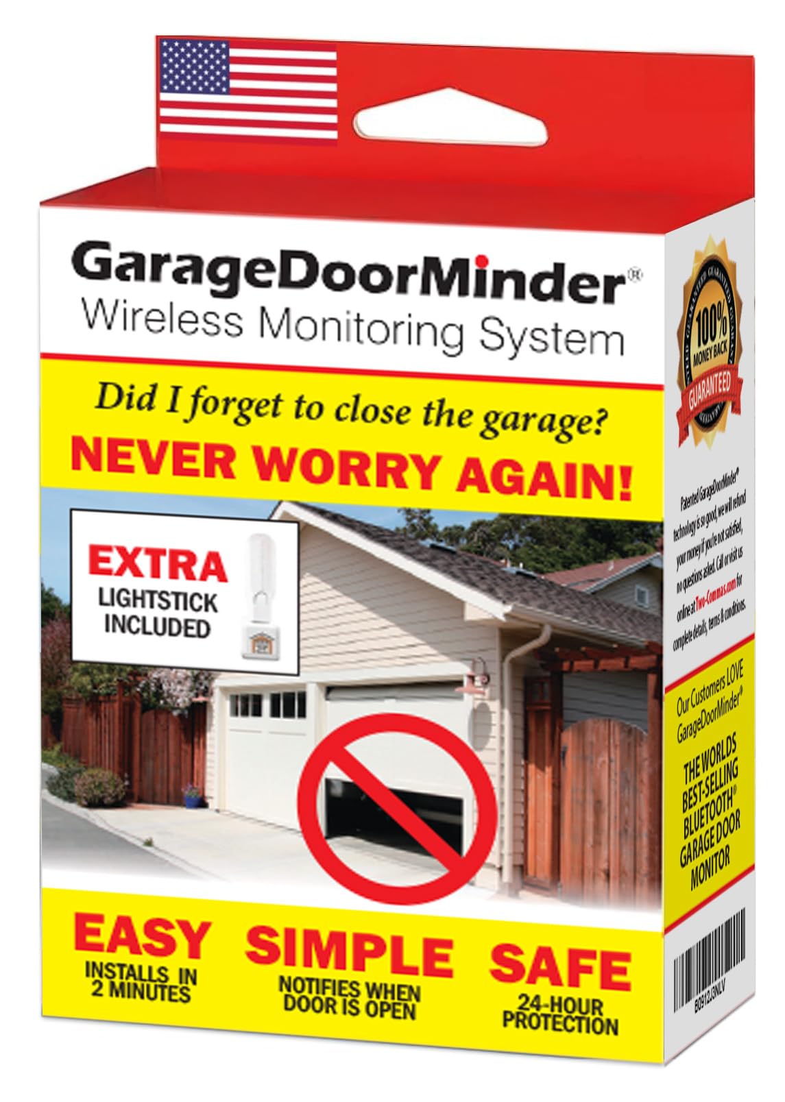 Garage Door Minder® 2-Room Combo Pack. No Wi-Fi. in Home Monitor & Alert System. 100% Wireless. Installs in Two Minutes! Great for Seniors!