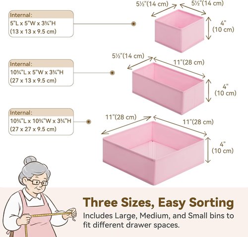 Granny Says Drawer Organizer Bins - 12 Pack Dresser Storage Dividers for Baby Clothes & Nursery - Pink
