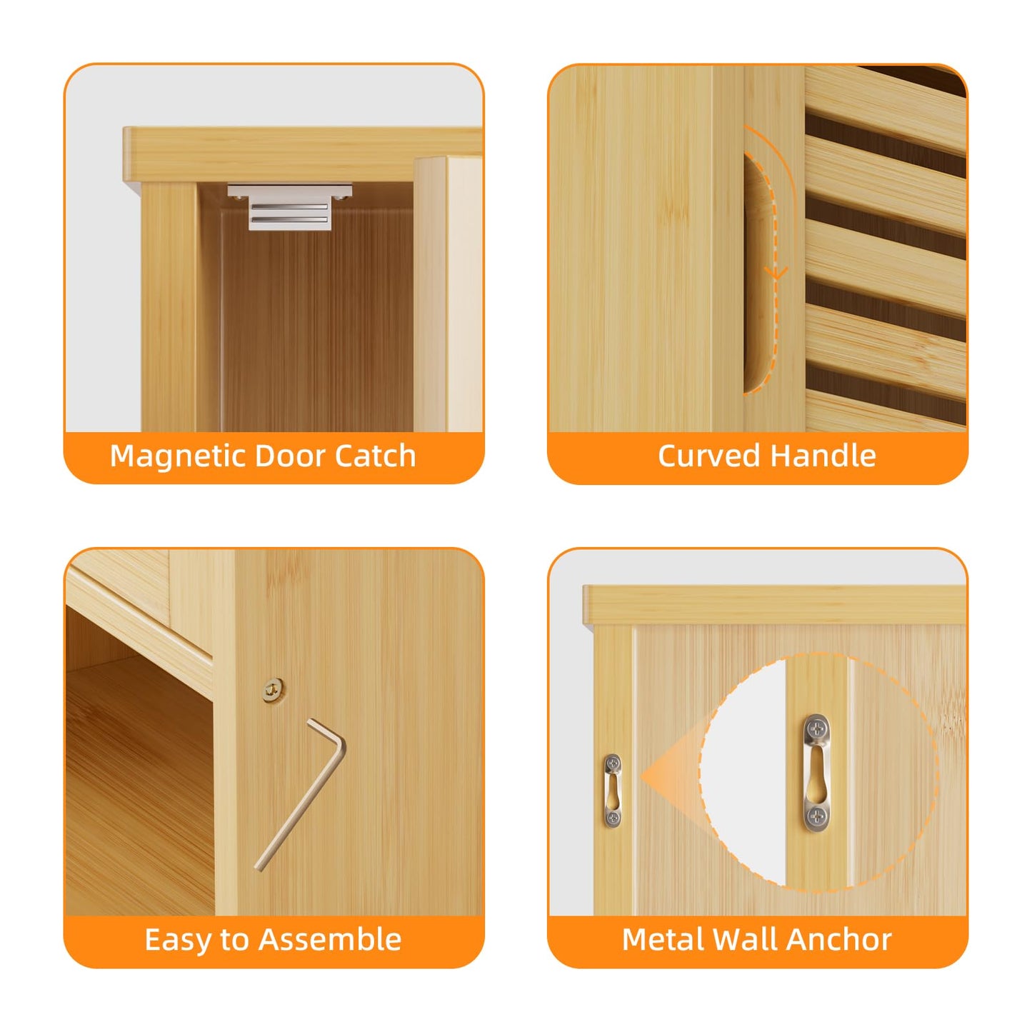 HITNET Bathroom Wall Cabinet, Medicine Cabinet Over the Toilet, Bamboo Hanging Storage Organizer with Single Door and Open Bottom Shelf, for Kitchen Living Room, Natural