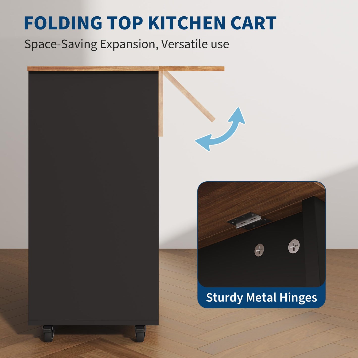 GarveeLife Kitchen Island with Drop Leaf, Rolling Kitchen Island on Wheels with Storage, Island Cart with 2 Open Shelves,1 Drawer for Kitchen, Dining Room