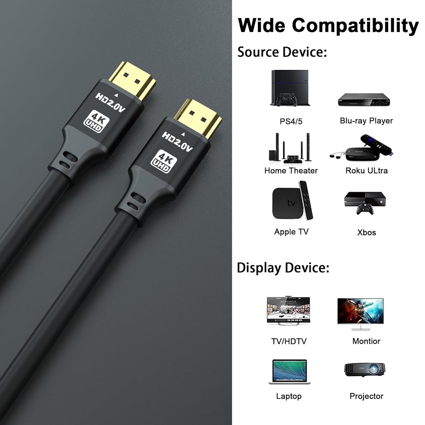 50FT 4K@120Hz, 48 2.1 Long Hdmi Cable, Gbps Ultra High Speed Hdmi Cord with Gold-Plated Connectors, Aluminum Shell