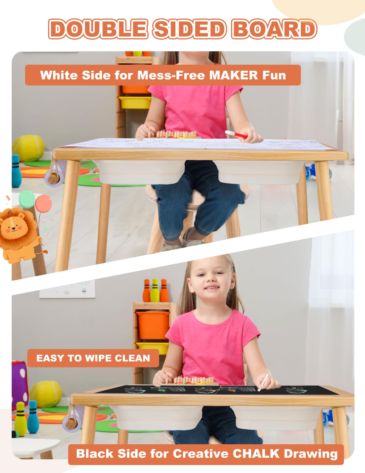 ZYLOHA Toddler Sensory Table and Chair Set, Kids Sensory Bin Tables with Paper Roll Stick & Double-Side Board,Toddler Play Table with 3 Storage Bin, Indoor Outdoor Boys Gilrs