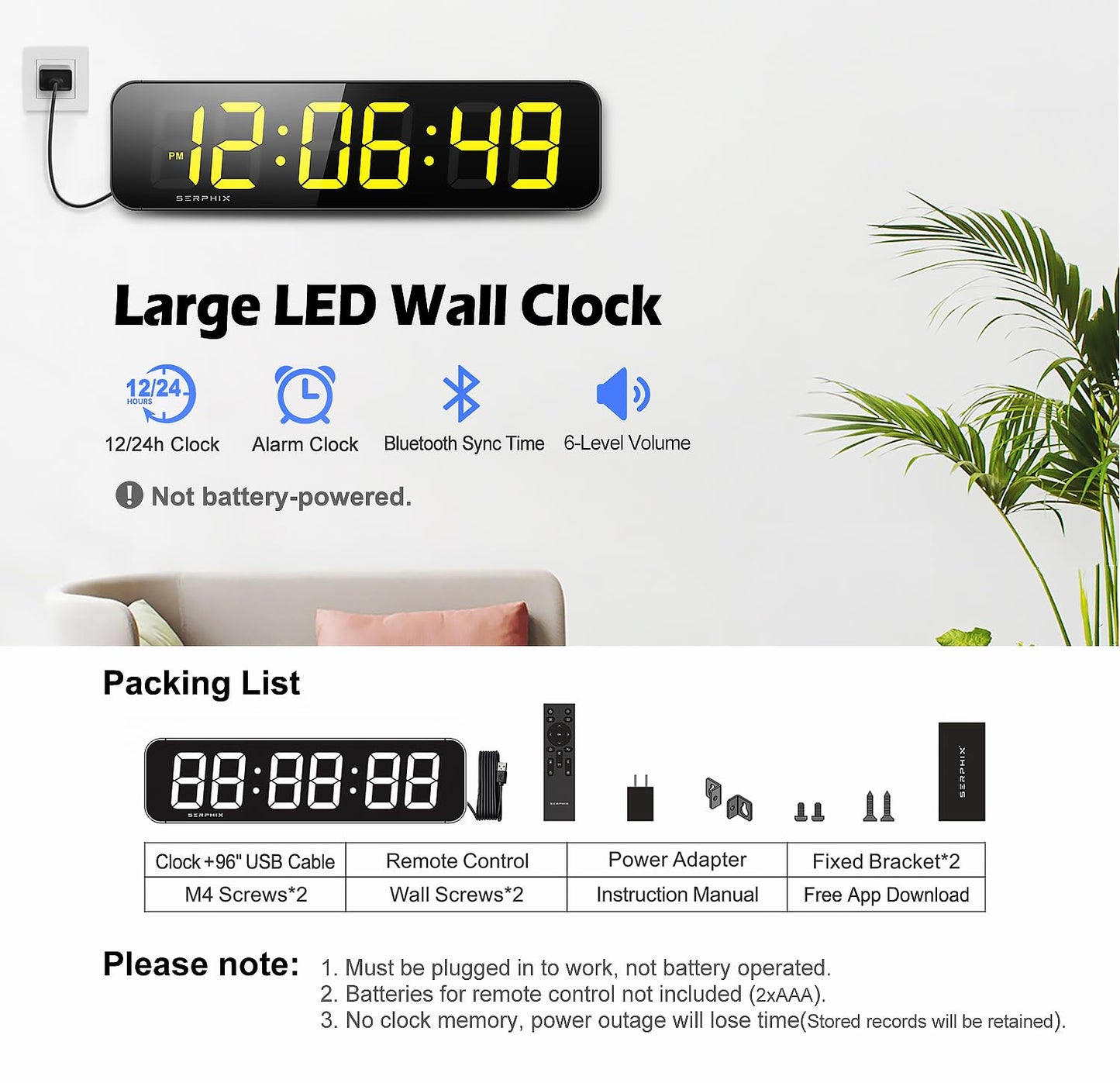 SERPHIX 15.2" Gym Timer, App & Remote Control, Customizable LED Colors, Workout Interval Timer Stopwatch Countdown Large Digital Wall Clock for Home Gym