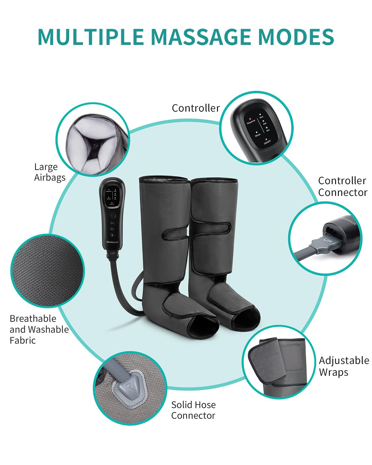 Nekteck Leg Compression Massager for Circulation and Relaxation, FSA Eligible Foot and Calf Massage Machine 2 Modes 3 Intensities with Hand-held Controller for Pain Relief, HSA Adjustable Leg Wraps