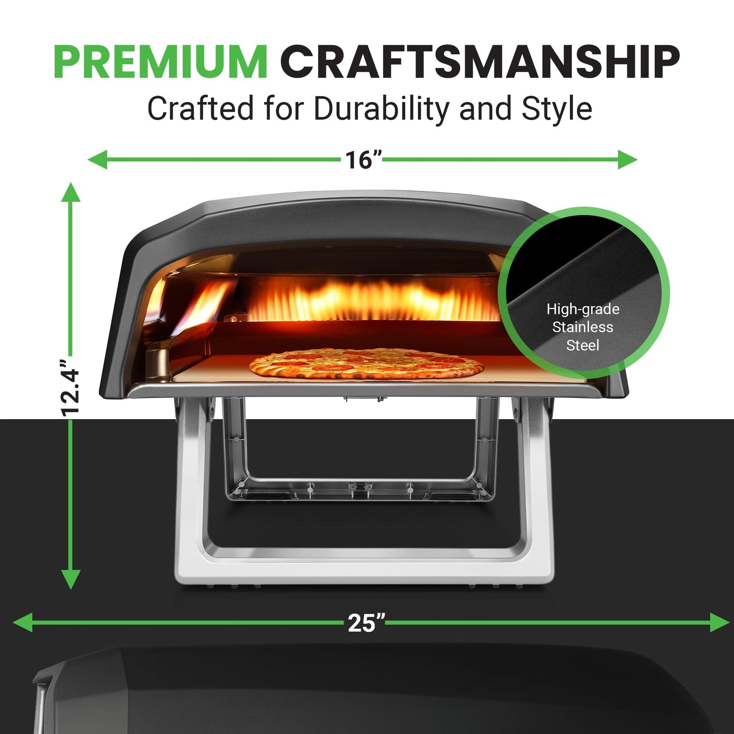 NutriChef Portable Outdoor Gas Pizza Oven - Unique Design, Easy Bake Oven with Pizza Stone, Foldable Feet, One-Touch Gas Ignition, Adjustable Heat Control, Stainless Steel, 932°F Max