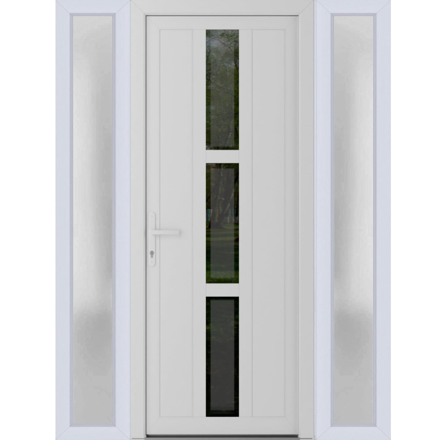 VDOMDOORS Front Exterior Prehung Metal-Plastic Door Frosted Glass | Manux 8112 White Silk | Side Sidelite Transom | Residential Doors Entrance Patio Garage 50 x 80 (W36+14 x H80) Right-Inswing