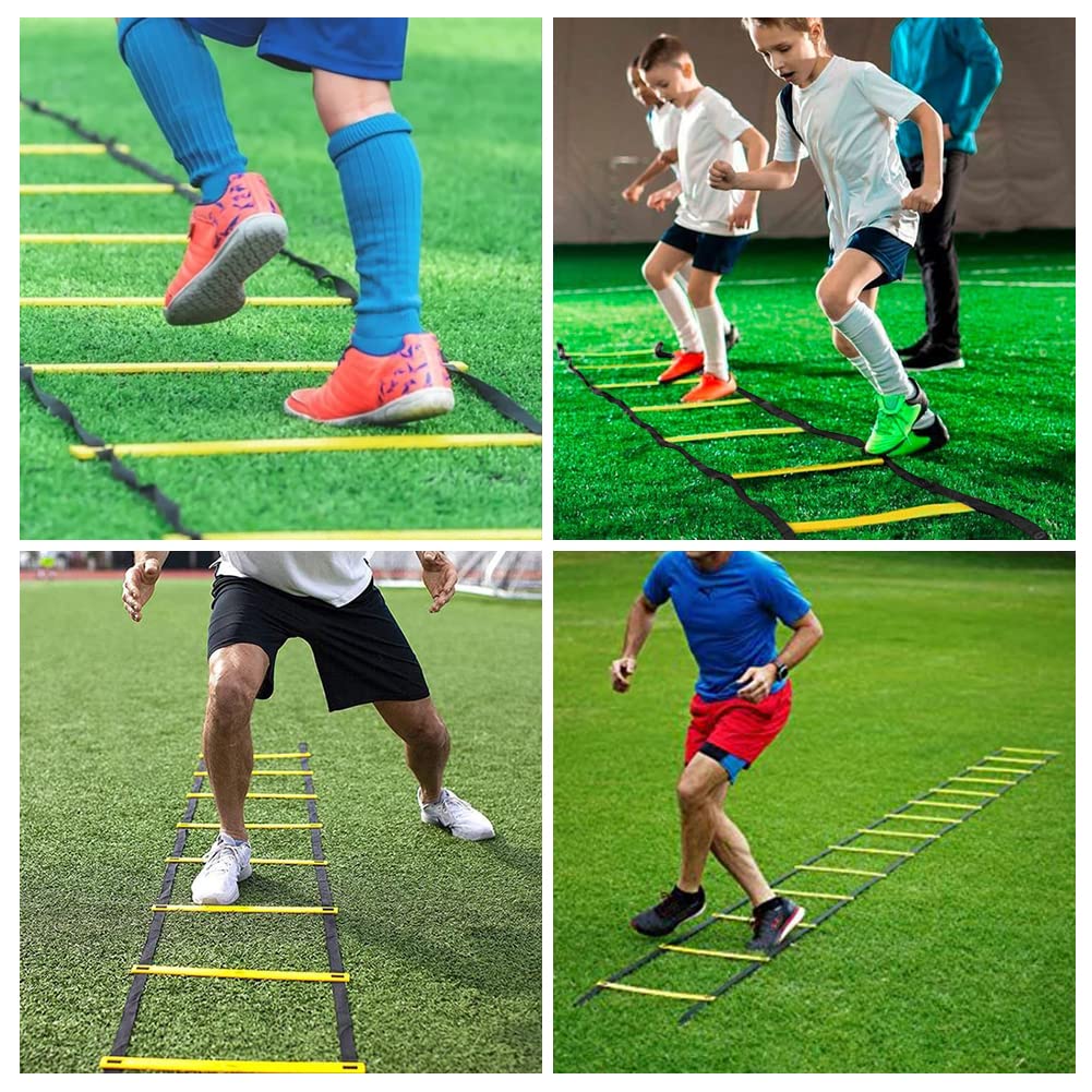 YEXEXINM Professional Agility Ladder Speed Training Equipment Set-20ft Agility Ladder,12 Soccer Cones, 4 Agility Hurdles, Running Parachute, Suitable for Soccer Football Basketball Training