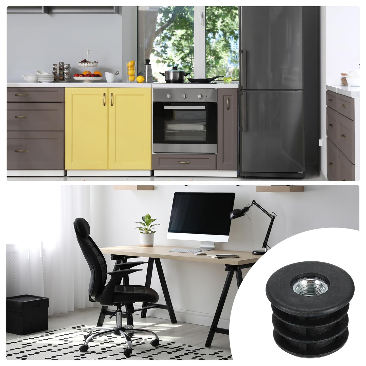 Uxcell 6-Pack Round Tube Inserts with M8 Thread, for 25mm/0.98" OD Tube, Black Plastic Plugs for Furniture Legs, Chair End Caps