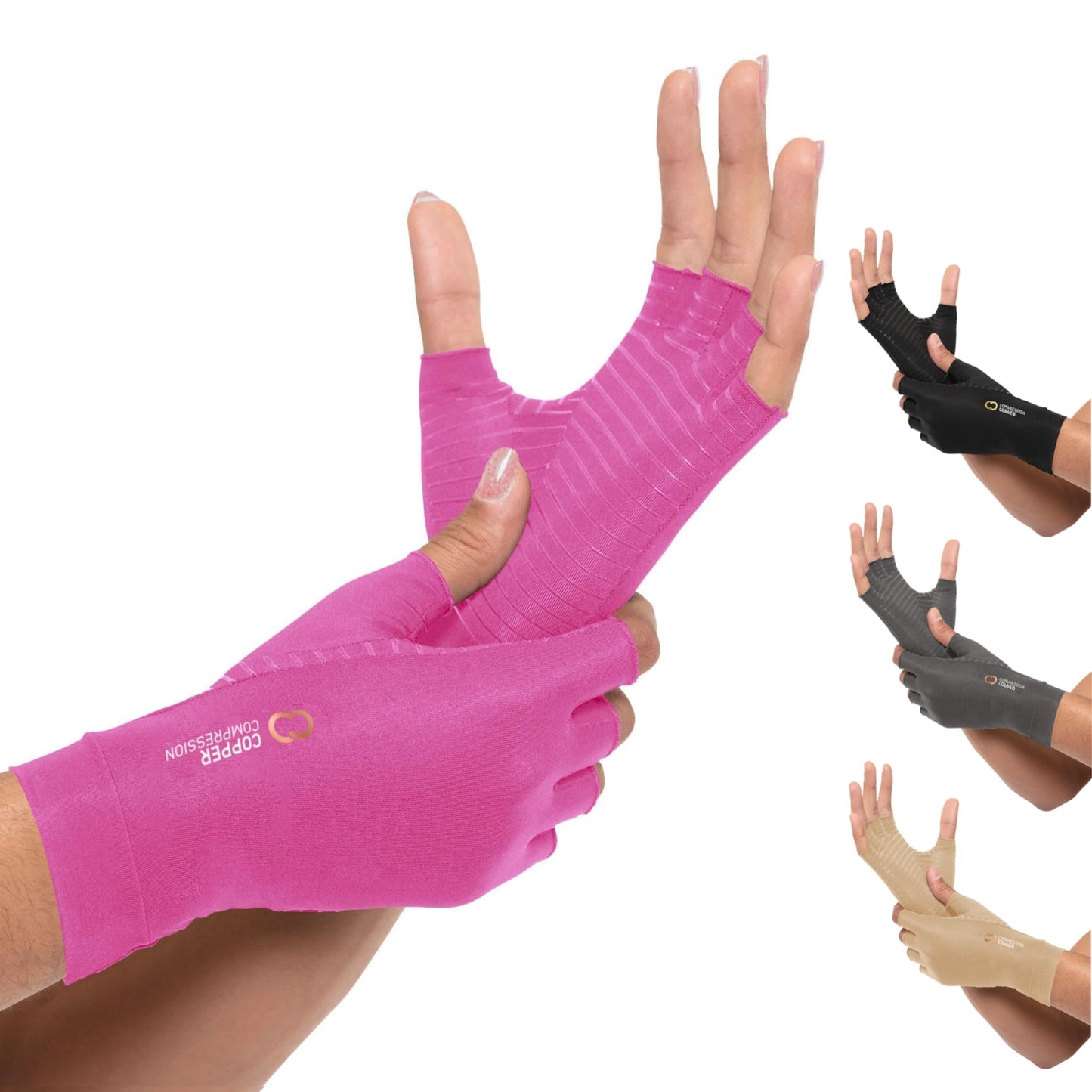 Copper Compression Fingerless Arthritis Gloves for Men & Women Pink S