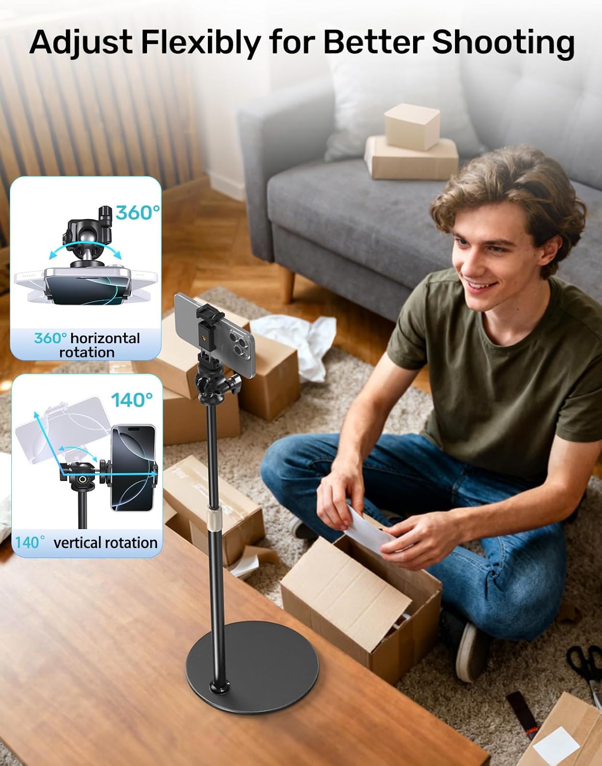 Etour C920 C922 360Rotatable 1/4" Webcam Stand for Desk, Raise Height Desktop Stand with Adjustment for Logitech Webcam