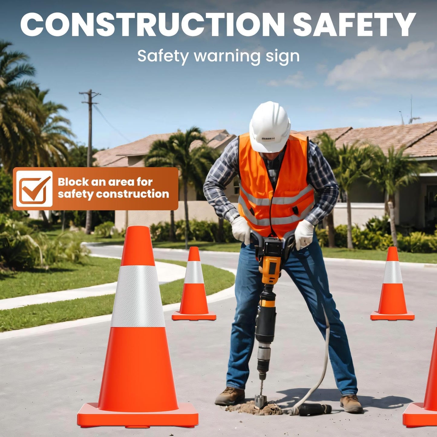 Traffic Cones, 18 Inch Safety Cones with Reflective Tape and Weighted Base, Collapsible PVC Orange Cones, Parking Cones for Construction Zone, Parking Lot and Event Barricade (60 Pack)