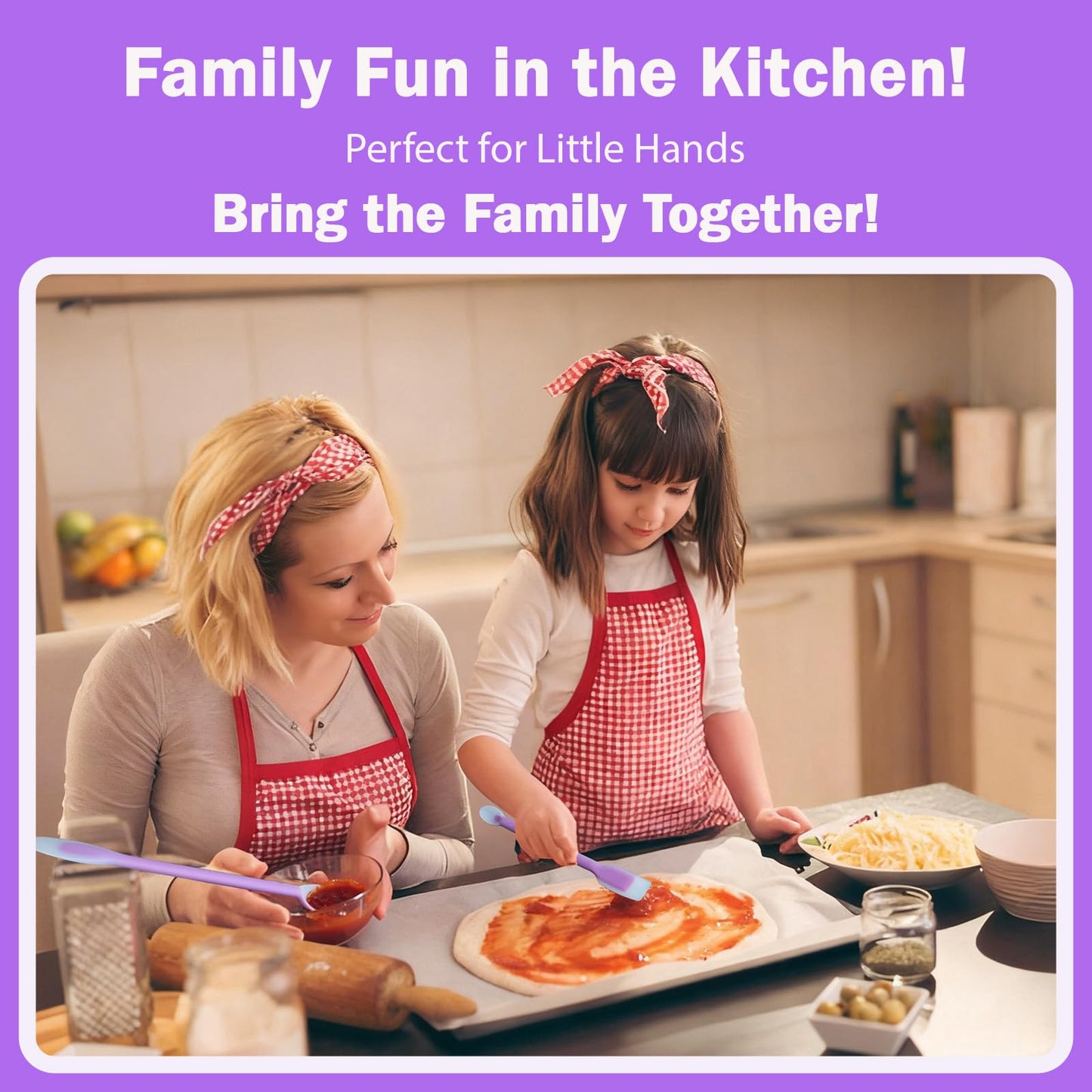 Silicone Dual-Ended Spatula Spoon Set of 3 – Long Handle Jar Scraper & Measuring Spoon with Scale (1 Tbsp, 1 Tsp, 1/2 Tsp) – for Jam, Baking, Cooking, Peanut Butter (purple)