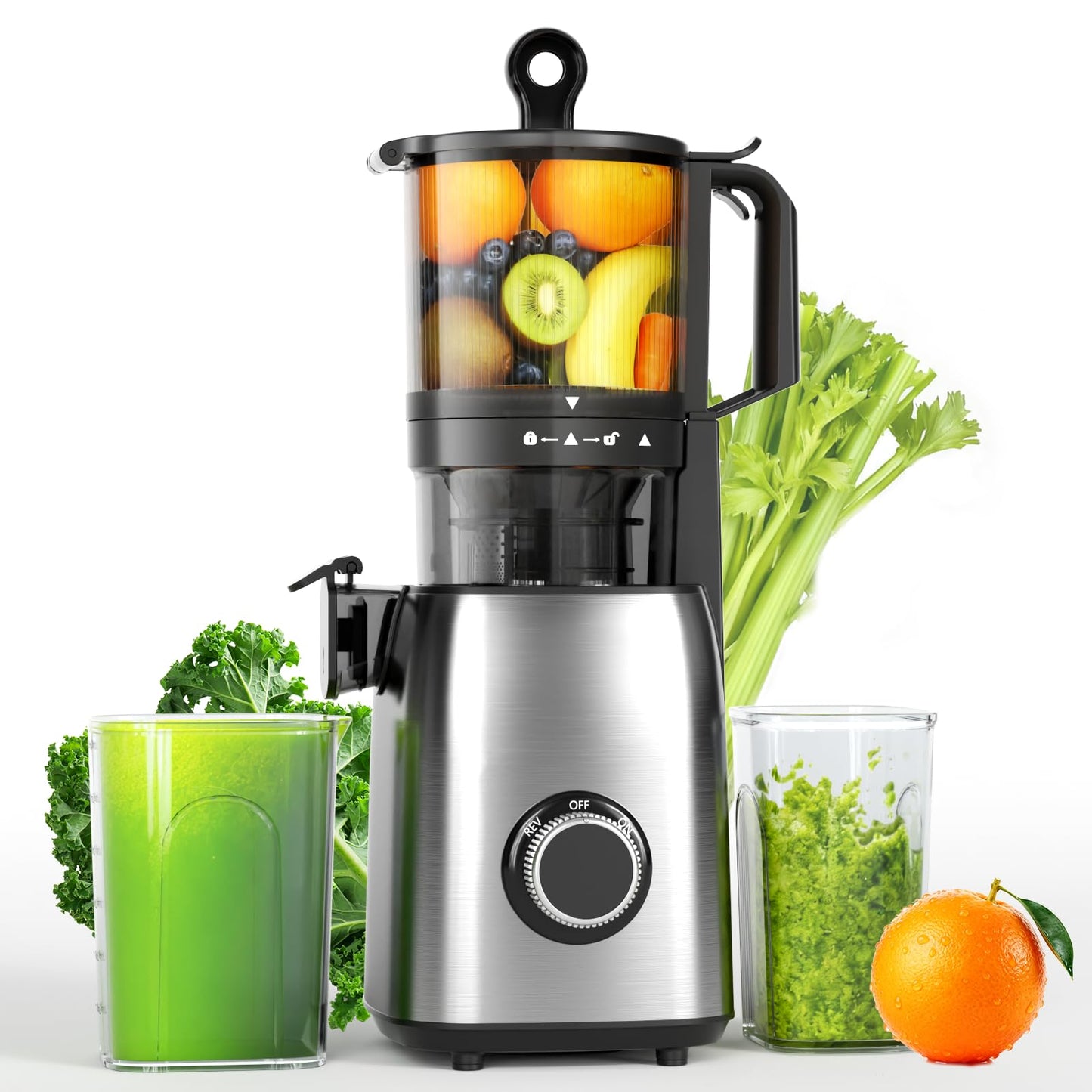 COWSAR Cold Press Juicer Machines, Orange Juicer with 5.4" Extra-Large Feed Chute, 60RPM Slow Masticating Fruit Juicer, 300W Electric Juicer for Citrus, Pomegranate & Vegetables