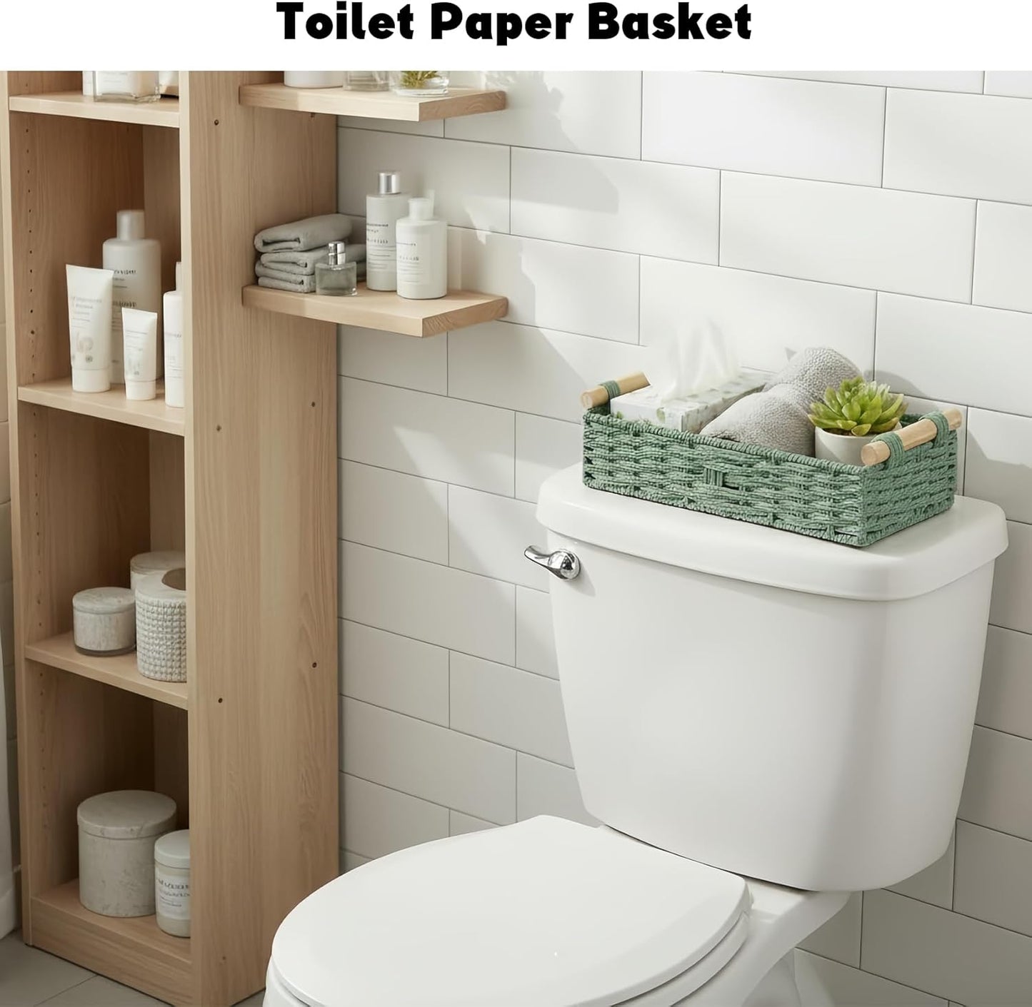 Skiennix Small Bathroom Storage Baskets - Woven Paper Rope Organizers in Sage Green | Perfect for Home Decor & Gifts