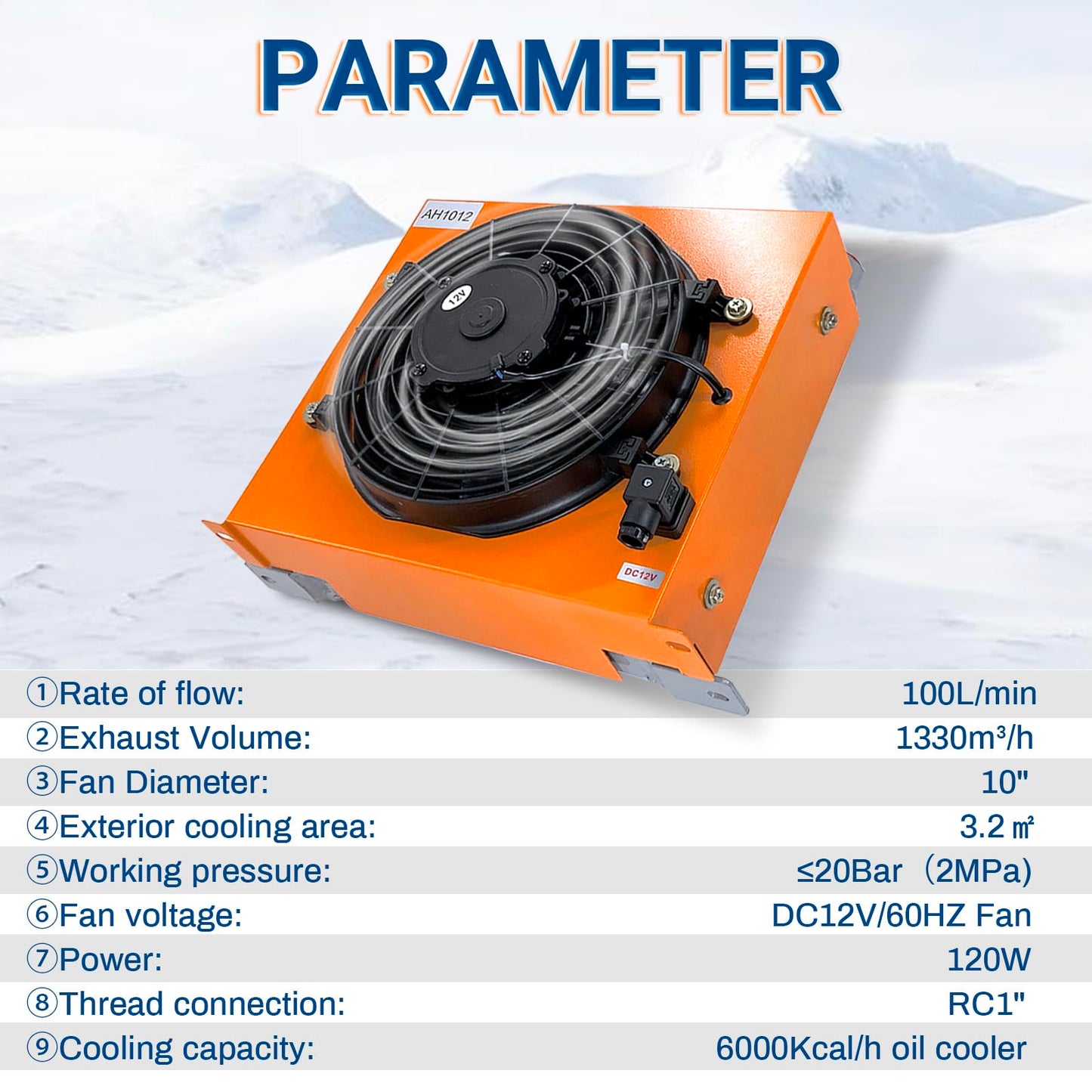 Hydraulic Oil Cooler AH1012T-CA Air Cooled Oil Radiator 120W 12VDC 100L/min Precise Welding & Efficient Fan Replace # AH1012T