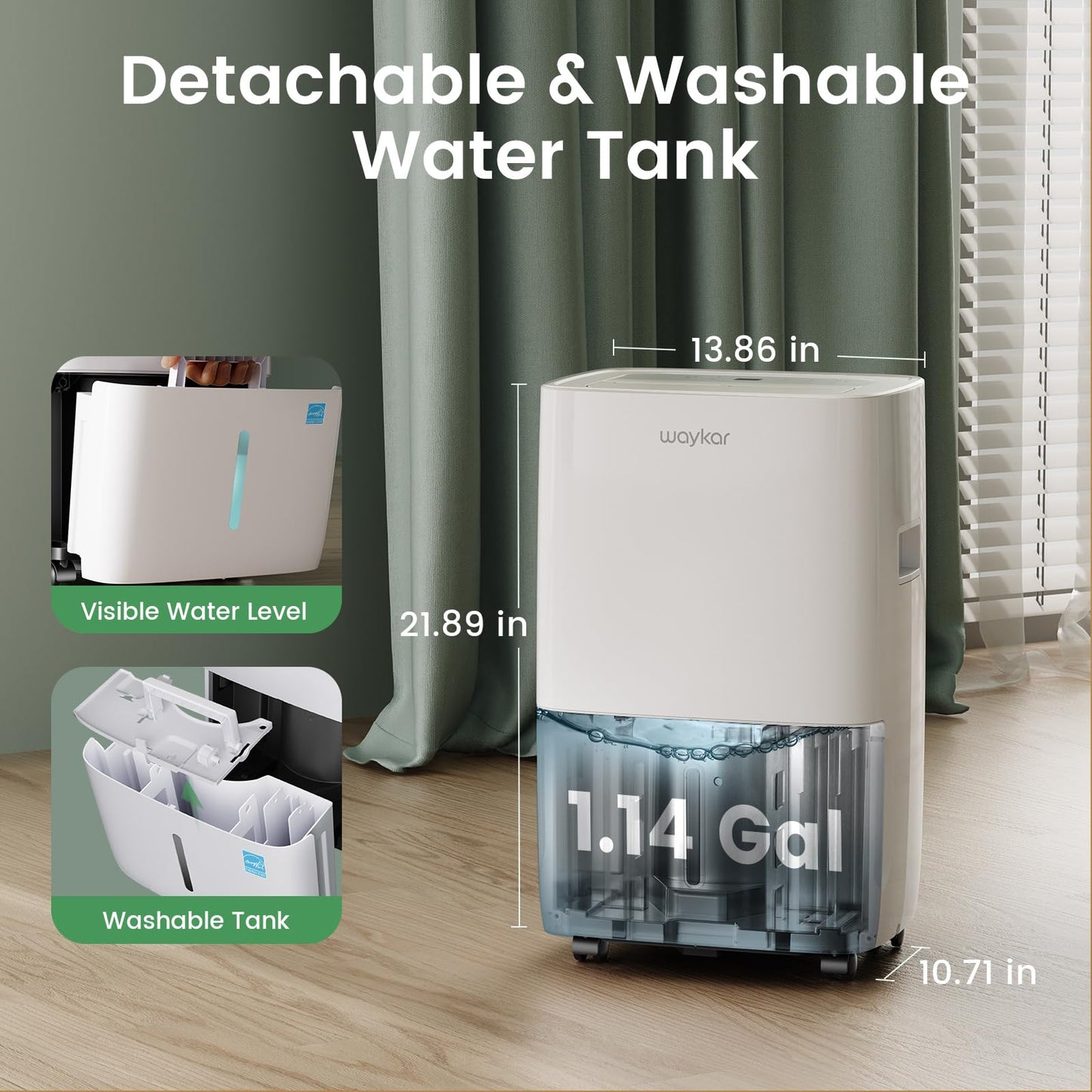 Waykar 120 Pints Energy Star Dehumidifier for Spaces up to 6,000 Sq. Ft at Home, in Basements and Large Rooms with Drain Hose and 1.14 Gallons Water Tank