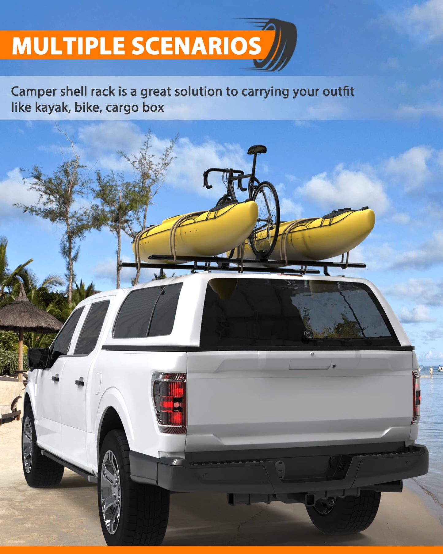MELIPRON 50" Truck Cap & Topper Ladder Roof Rack Adjustable Van Rack for Kayak Canoe Lumber Pipe(Max Load 500lbs)