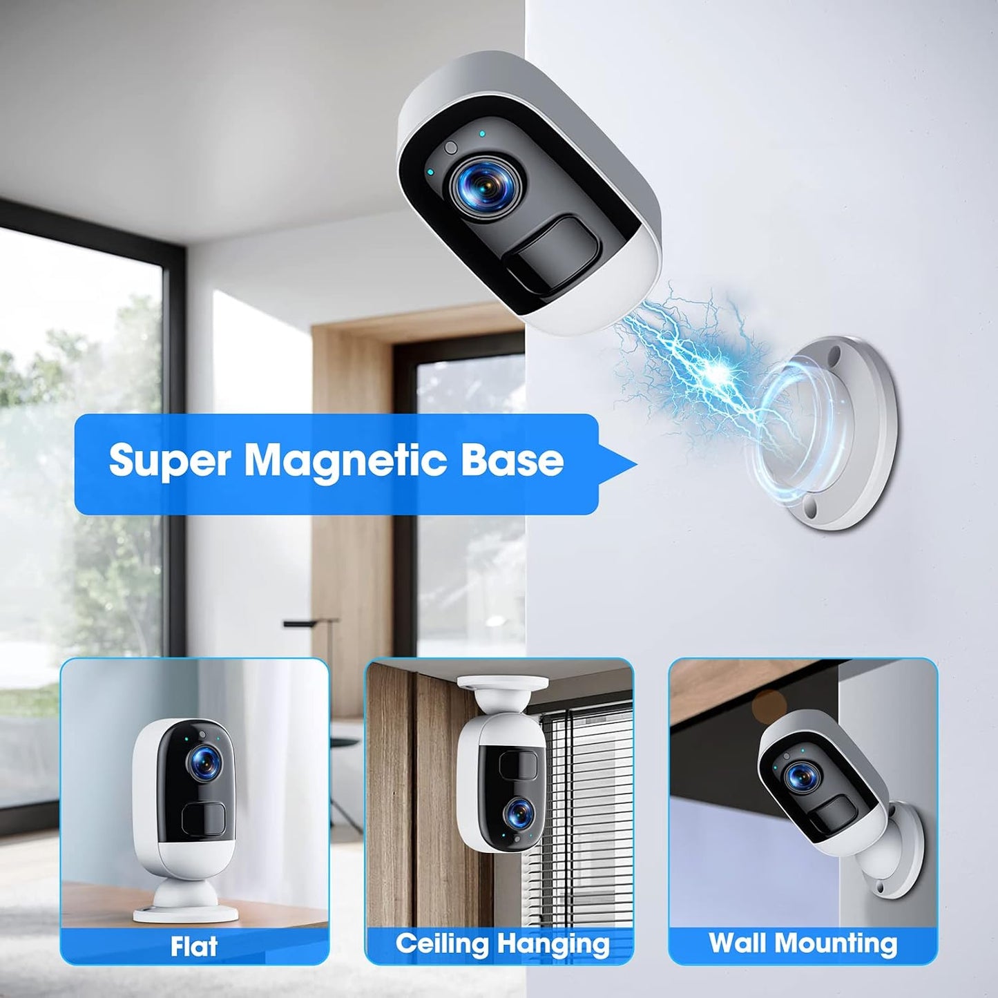 Camcamp 3MP IP65 2-Way Security Cameras Wireless Outdoor, Security Camera with Magnetic Base, Waterproof, Talk, AI