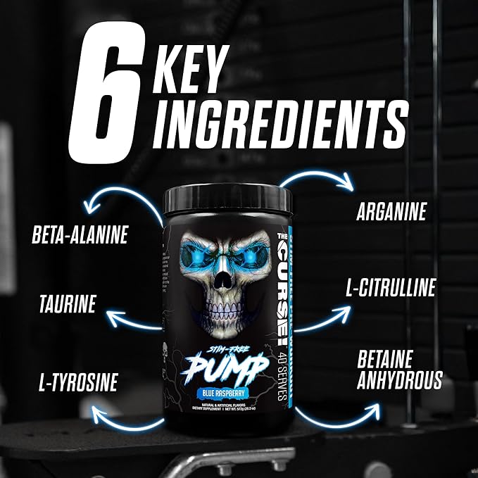 JNX SPORTS The Curse! Pump ??Stim-Free Pre-Workout | Blue Raspberry 40 Serves | Caffeine-Free Pump Pre Workout, Non-Stim Nitric Oxide Preworkout for Men & Women