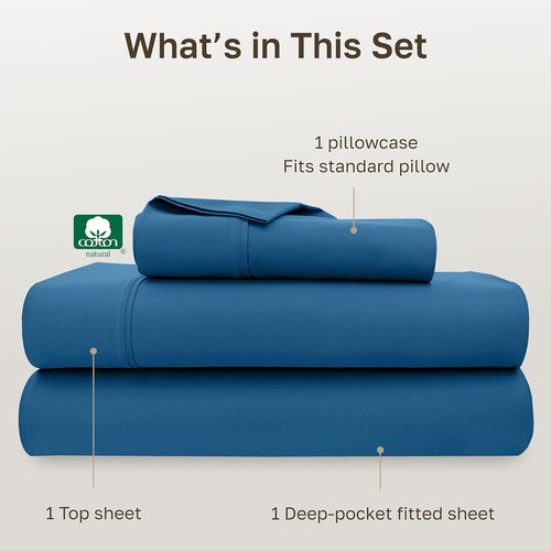 California Design Den Twin XL Cotton Sheet Set - 100% Soft, 400 Thread Count, Silky Smooth Sateen | Cobalt Blue