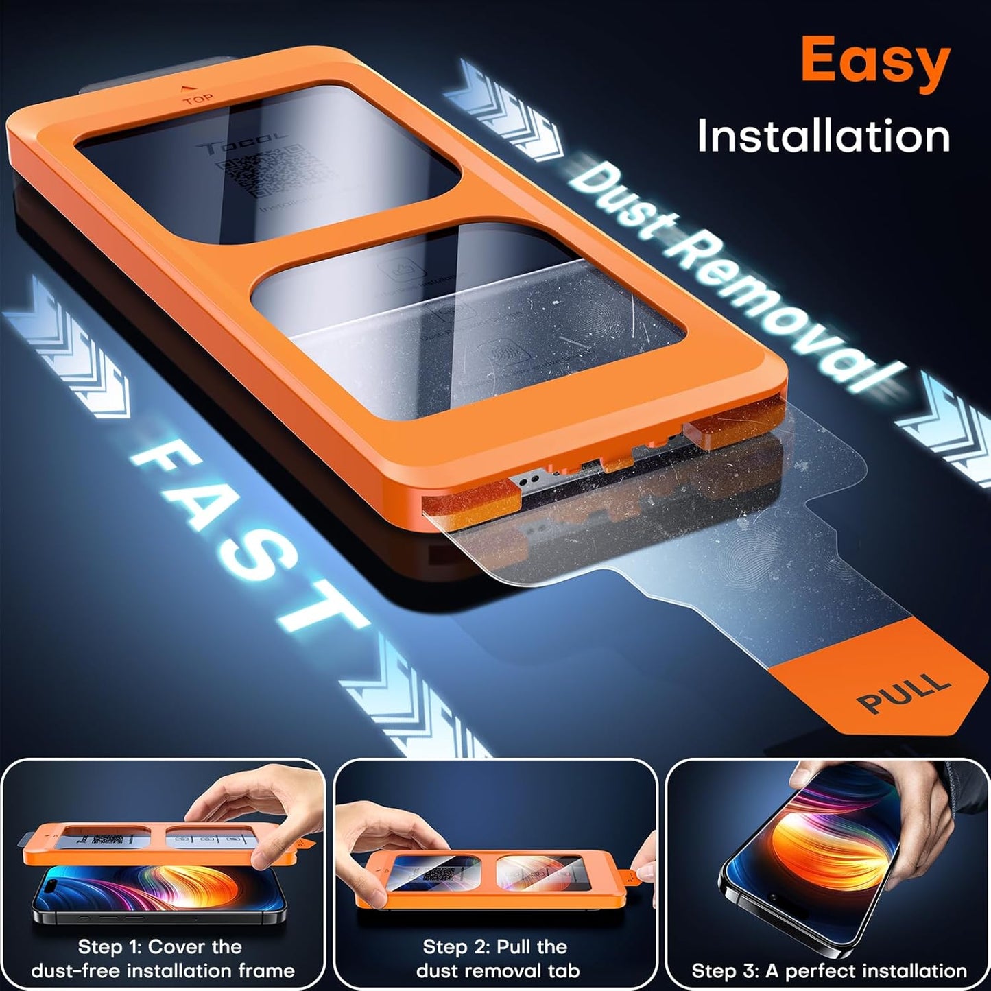 16 9H 2 Pack TOCOL for iPhone Screen Protector, Full Coverage Hardness Easy Installation Military Grade Shatterproof HD