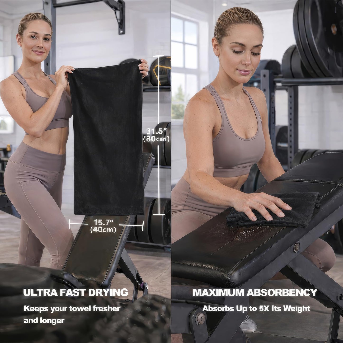Eunzel Microfiber Workout Towel,Quick Dry Silver Ion Absorbent Sweat Gym Towel for Workout, Camping, Travel, Exercise& Fitness 31.5"x15.7", Set of 5 Black