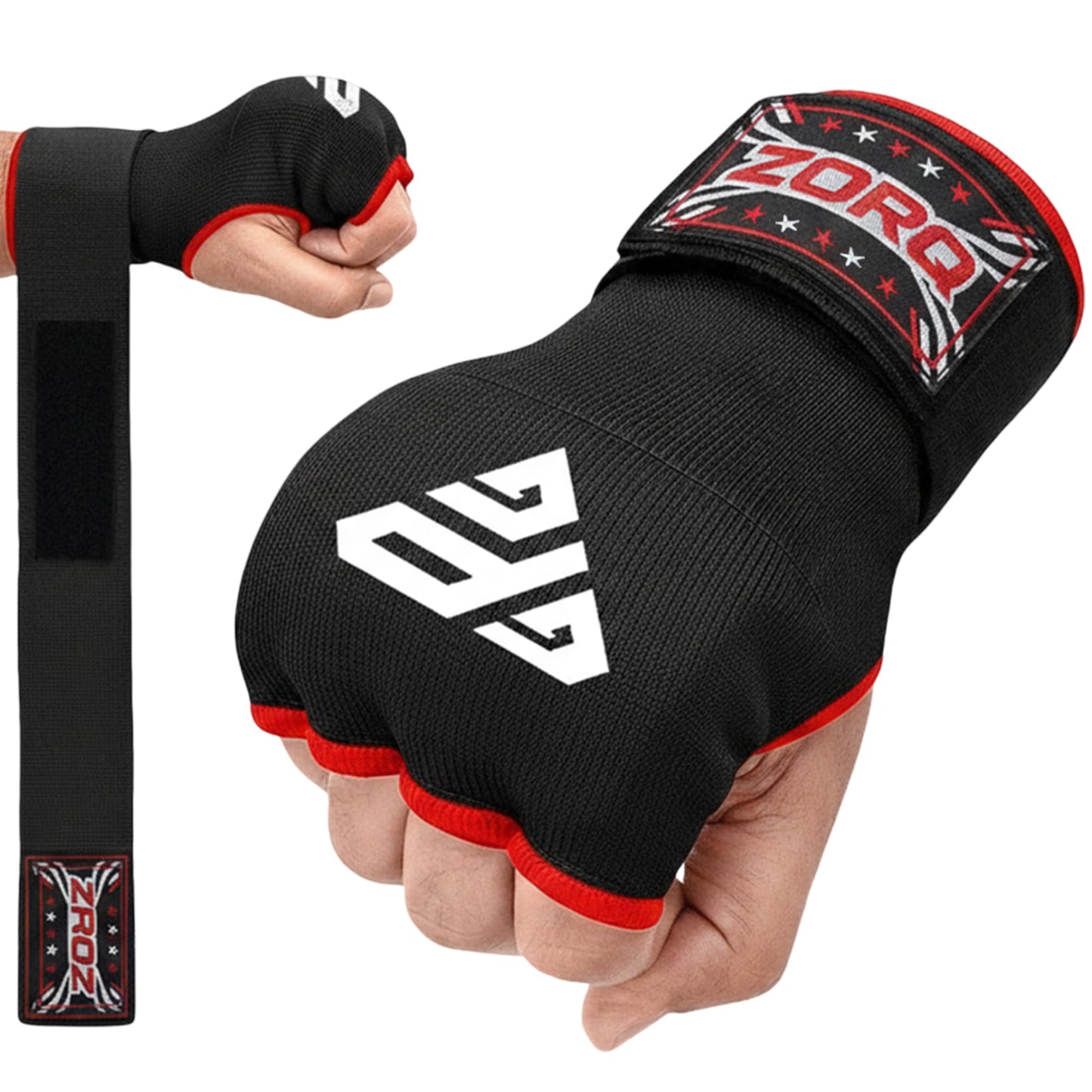 ZORQ Gel Boxing Hand Wraps Inner Gloves - Quick Padded Knuckle Protection Under Mitts for Men & Women - Semi-Elastic Wrist Support for MMA, Muay Thai, Kickboxing & Martial Arts (Red, Large)