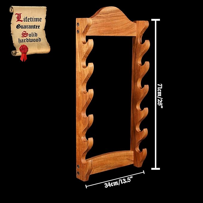 Mythrojan Medieval Sword Wall Mount Samurai Sword Display Stand Katana Sword Holder Gladiator Sword Wall Display Crusader Sword Stand Knife Stand for Display - 6 Tier Sword Stand, Natural