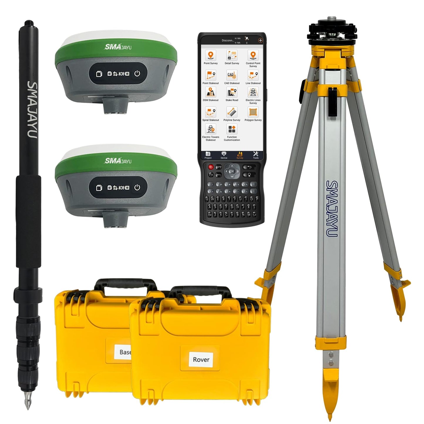 IMU RTK GPS Survey EQUIPEMNT 1cm Accuracy Kilometers Distance Between SMA26 PRO RTK Rover and RTK Base, Work as Base Station for Drones, 0-60° Tilt Surveying(Include Tripod, Pole&Tribrach)