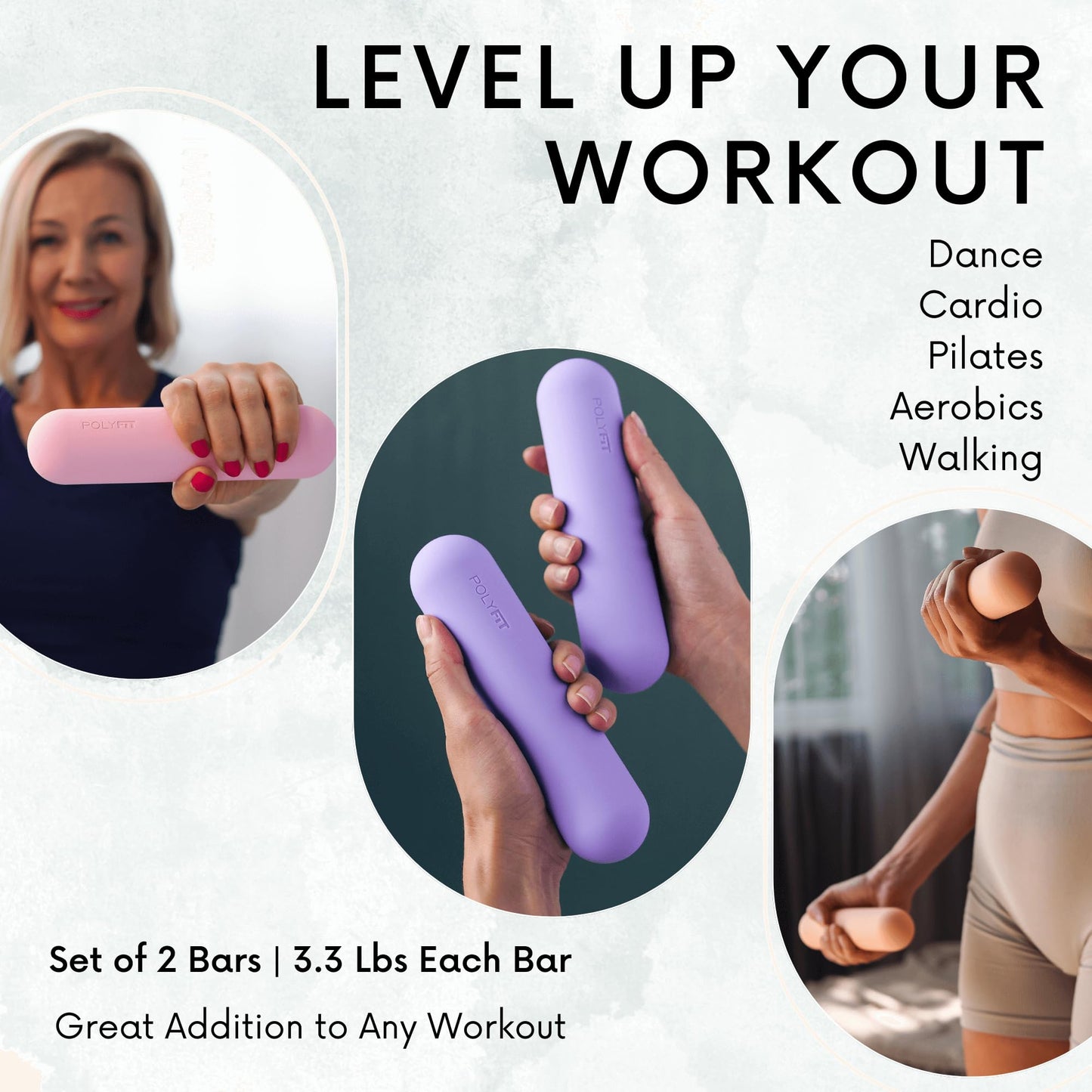 Polyfit Dumbbell Weight Bars for Women - 3.3 LB Each | 6.5 LB Pair - Dumbbell Set for Walking, Yoga, Dance, Barre, Pilates, Cardio, Aerobics - Rust
