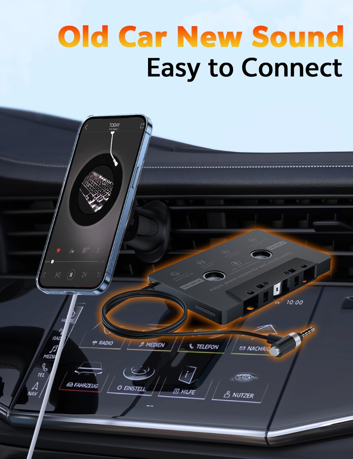Mersoco Cassette MP3 Car AUX Adapter with Hands-Free Calling Great for Old Car Stereo Compatible with Smartphones
