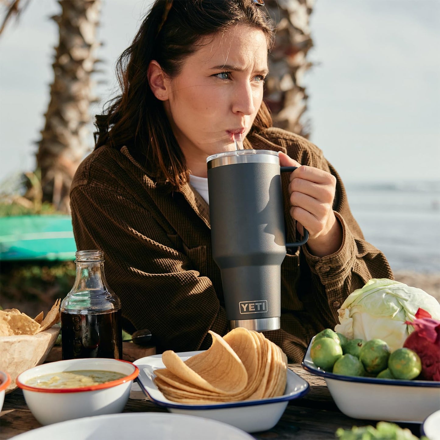 YETI Rambler 42 oz Tumbler - Vacuum Insulated Travel Mug with Handle & Straw Lid | Wild Vine Red