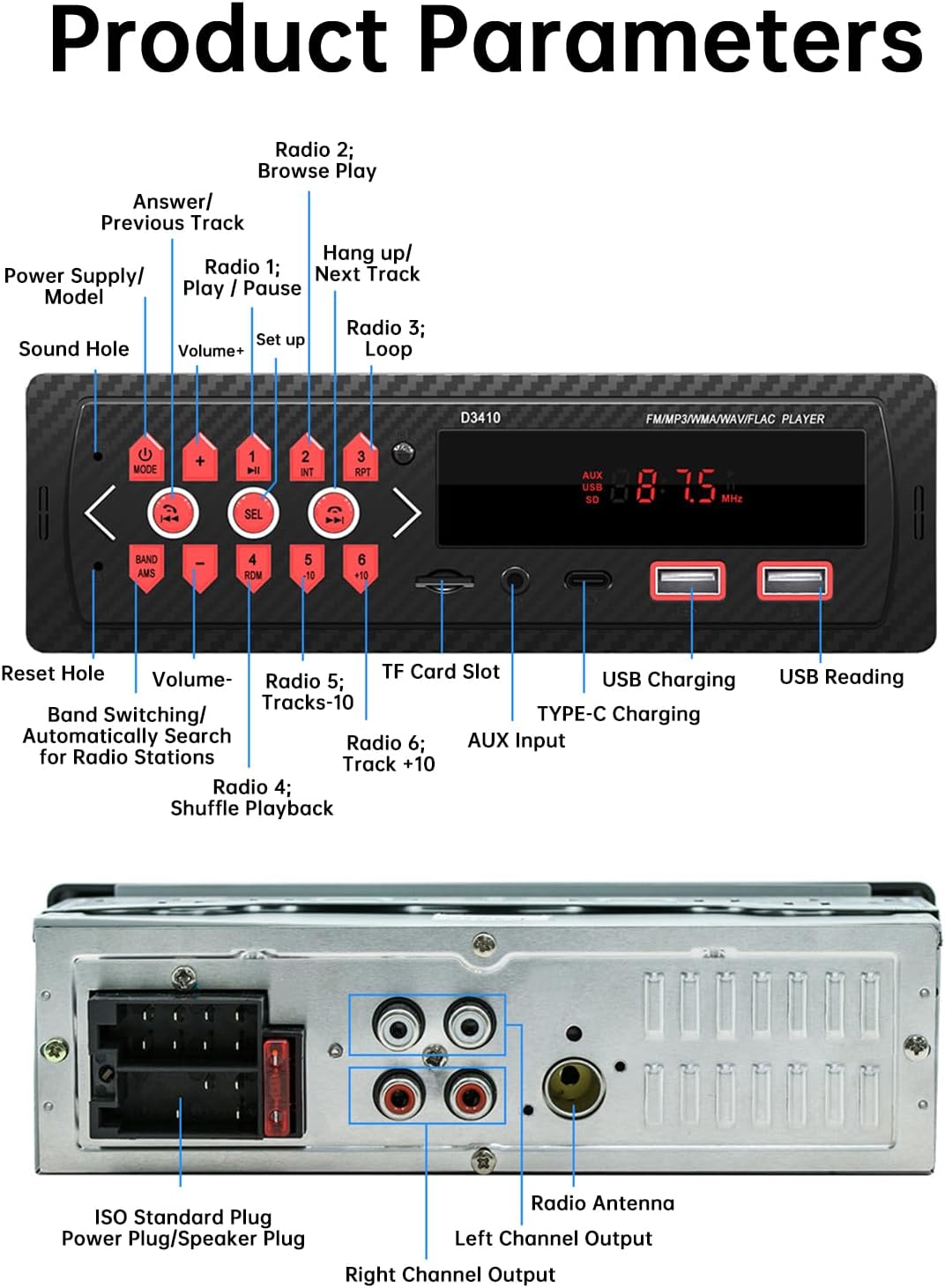 ePathChina 12V MP3 FM/MP3/WMA/FLAC/AUX/TF Car Audio Bluetooth Single DIN Stereo, LED Car Radio Player with Hands-Free