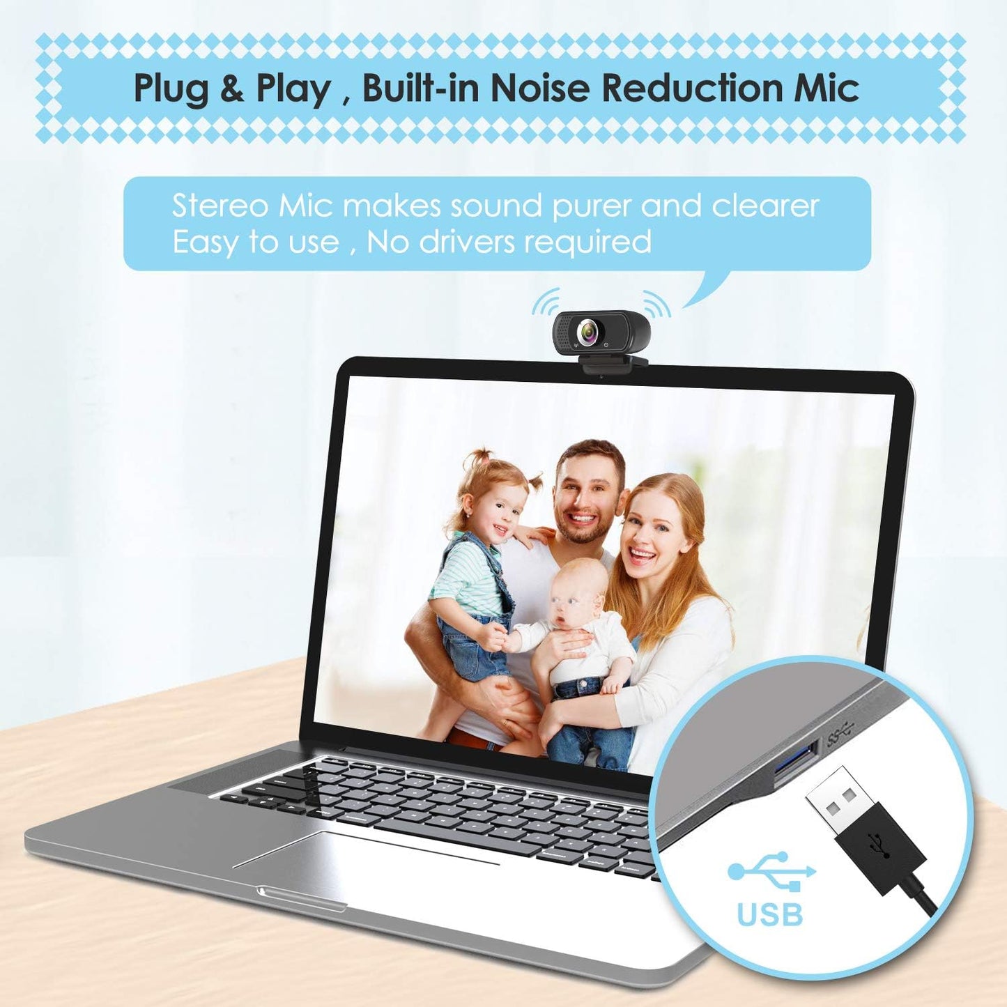 ToLuLu 1080P Webcam with Microphone, HD Webcam Web Camera with Tripod Stand, Widescreen USB Computer Camera, Streaming
