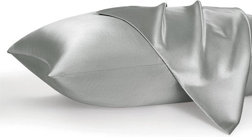 Bedsure Grey Satin Pillowcase - Queen Size Cooling Pillowcases with Zipper Closure